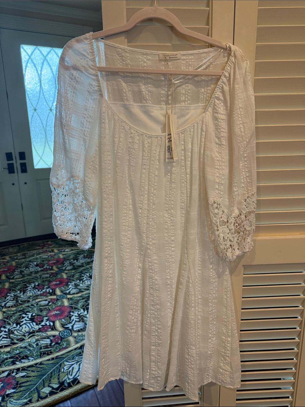 Lovestitch White Crochet-Sleeve Midi Dress